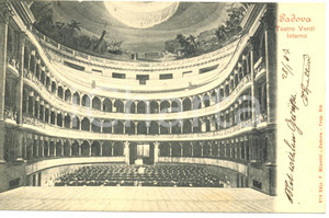 Cartolina originale da collezione 1907 PADOVA Interno del Teatro VERDI Cartolina Olga TEMPINI FP VG 1