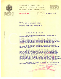 Manoscritto, lettera originale 1926 FIRENZE FRATELLI ALINARI su vendita fotografie SPOLETO Lettera 1