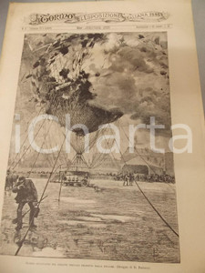Giornale, rivista storica 1884 TORINO E L ESPOSIZIONE ITALIANA nÂ° 8 Scoppio del pallone frenato Rivista 1
