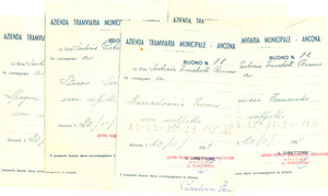 Documento originale, autentico 1953 ANCONA Azienda Tramviaria Municipale Lotto 5 buoni Sartoria Gino PISTELLI 1 1