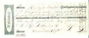 Oggetto da collezione cartaceo 1845 BOMBAY India Ditta GRUMBERG Assegno pubblicitario per Leone SULLAM 1