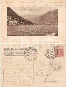 Cartolina originale da collezione 1913 AVIGLIANA TO Veduta del lago Cacao cioccolato al plasmon Cartolina FP VG 1
