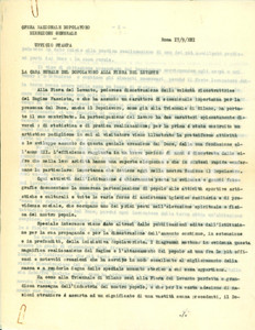 Documento originale, autentico 1933 BARI FIERA DEL LEVANTE Nuova casa rurale del Dopolavoro Relazione 1