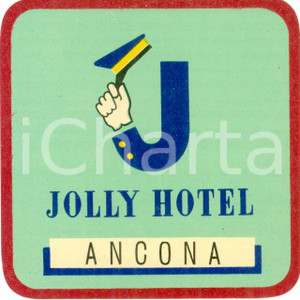 Materiale pubblicitario d’epoca 1940 ca ANCONA Etichetta pubblicitaria JOLLY HOTEL Illustrata 1