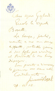 Autografo originale 1910 ROMA CAMERA DEPUTATI Giovanni ROSADI su lettera Paolo BOSELLI AUTOGRAFO 1