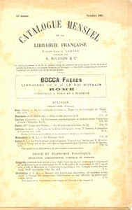Libro, pubblicazione d epoca 1887 PARIGI Catalogue Librairie NILSSON  Fratelli BOCCA Vendita libri 1