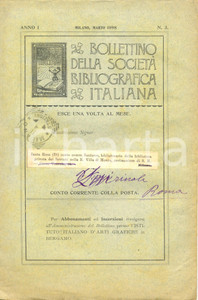 Giornale, rivista storica 1898 MILANO Bollettino SOCIETA  BIBLIOGRAFICA ITALIANA  Biblioteche CARCERARIE 1