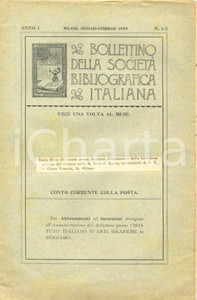Libro, pubblicazione d epoca 1898 MILANO Statuto Bollettino SOCIETA  BIBLIOGRAFICA ITALIANA  Anno 1 nÂ° 12 1