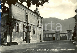 Cartolina originale da collezione 1950 ca SULMONA AQ Cattedrale san Panfilo  Monte MORRONE Cartolina animata 1