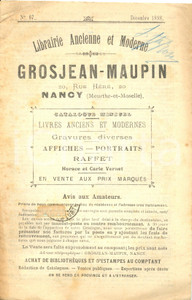 Libro, pubblicazione d epoca 1898 NANCY F Librairie GROSJEANMAUPIN Livres anciens et modernes nÂ° 67 1