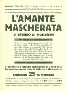 Oggetto da collezione cartaceo 1927 SONZOGNO Xavier DE MONTEPIN L amante mascherata VOLANTINO editoriale 1