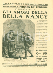 Oggetto da collezione cartaceo 1925 ca SONZOGNO Ponson du Terrail Amori della bella NANCY VOLANTINO ILLUSTRATO 1