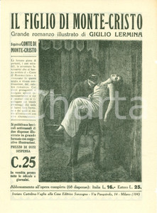 Oggetto da collezione cartaceo 1925 ca SONZOGNO Giulio LERMINA Figlio di Montecristo VOLANTINO ILLUSTRATO 1