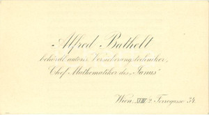 Autografo originale 1908 WIEN AU Alfred BATHELT matematico capo JANUS assicurazioni Biglietto 1