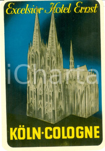 Materiale pubblicitario d’epoca 1955 ca KOLN Etichetta bagagli EXCELSIOR HOTEL ERNST Illustrata 1 1