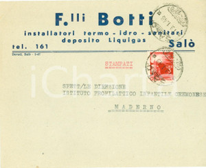Manoscritto, lettera originale 1948 SALO  BS Ditta F.LLI BOTTI Installatori termoidrosanitari LIQUIGAS Busta 1