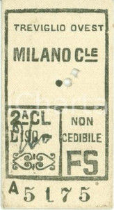Oggetto da collezione cartaceo 1950 FERROVIE DELLO STATO Biglietto ferroviario TREVIGLIO  MILANO Seconda cl. 1