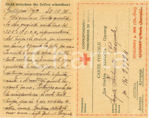 Documento originale, autentico 1918 BRAUNAU AM INN AU Croce Rossa Serg. Pasquale FORTUNATO Gemma DE DANINOS 1