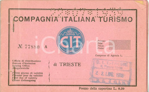 Oggetto da collezione cartaceo 1939 TRIESTE 5 biglietti ferroviari Compagnia Italiana Turismo MITTELEUROPA 1