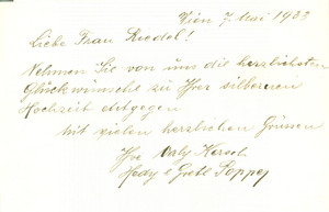 Oggetto da collezione cartaceo 1933 WIEN AU Hedy e Grete POPPER per nozze d argento RIEDEL Biglietto 1