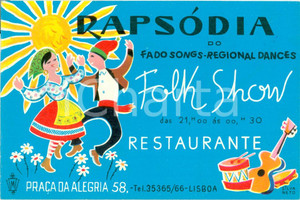 Materiale pubblicitario d’epoca 1955 ca LISBOA Restaurante RAPSODIA Fado songs Music Dance ILLUSTRATO Opuscolo 1