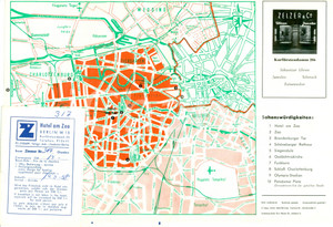Materiale pubblicitario d’epoca 1958 BERLIN DE Hotel AM ZOO Pieghevole con MAPPA pubblicità Opuscolo 1