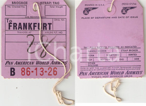 Oggetto da collezione cartaceo 1955 ca PAN AMERICAN WORLD AIRWAYS Luggage ticket FRANKFURT 1
