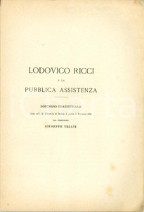 Libro, pubblicazione d epoca 1885 MODENA Giuseppe TRIANI Lodovico RICCI assistenza 1