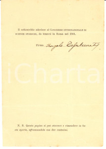 Autografo originale 1900 ROMA Angelo DE GUBERNATIS al Congresso Autografo 1