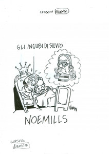 Stampa, bozzetto originale 2009 DISEGNO originale VAURO Senesi Gli incubi di Silvio BERLUSCONI NOEMILLS 1