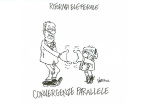 Stampa, bozzetto originale 2007 DISEGNO originale VAURO BERLUSCONI Riforma elettorale BERLUSCONI e VELTRONI 1