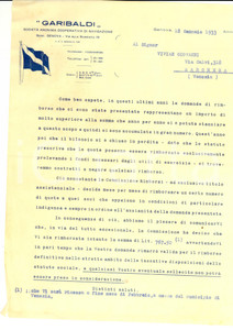 Documento originale, autentico 1933 GENOVA SocietÃ  Navigazione GARIBALDI non rimborsa i soci 1