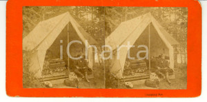 Fotografia d epoca originale 1880 EAST BROOKFIELD USA Camping out  Stereoscopy 1