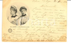 Cartolina originale da collezione 1901 AGEN F COSTUMES AQUITAINE Deux filles  FP VG 1