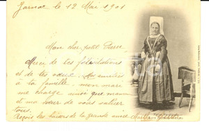 Cartolina originale da collezione 1901 LUCON F COSTUMES FRANCAIS Femme de la VENDEE FP VG 1