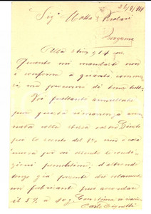 Documento originale, autentico 1914 IVREA Ordine Carlo CIGNETTI alla ditta MOTTA e PEROLARI Cartolina FP VG 1