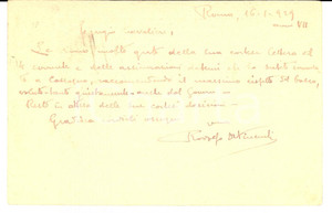 Autografo originale 1929 COSSOGNO VB Rodolfo DE VINCENTI raccomanda di salvare un bosco Autografo 1