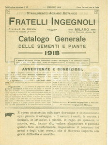 Materiale pubblicitario d’epoca 1918 MILANO Stabilimento Agrario Botanico Fratelli INGEGNOLI Catalogo generale 1