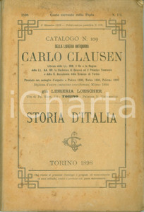 Libro, pubblicazione d epoca 1898 TORINO Catalogo Libreria Antiquaria Carlo CLAUSEN giÃ  LOESCHER n. 109 1