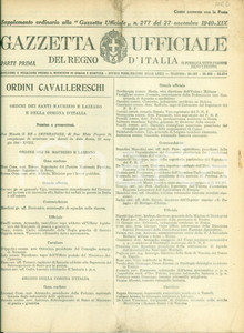 Documento originale, autentico 1940 GAZZETTA UFFICIALE Concessione dei nuovi ordini cavallereschi Decreto 1