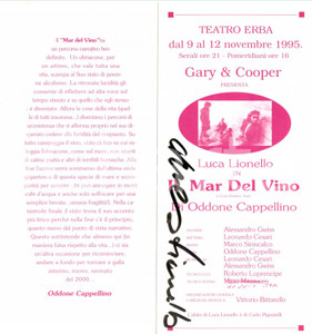 Autografo originale 1995 TORINO Teatro ERBA autografo Luca LIONELLO Il mar del vino Opuscolo 1