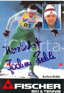 Autografo originale 1990 ca FISCHER SKI & TENNIS Sciatore Jochen BEHLE in gara Autografo 1