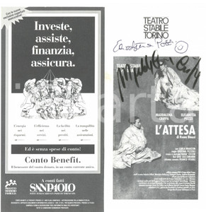 Autografo originale 1993 TORINO TEATRO STABILE Autografo Elisabetta POZZI Maddalena CRIPPA L attesa 1