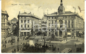 Cartolina originale da collezione 1935 MILANO Piazza CORDUSIO Animata con tram Cartolina FP VG 1