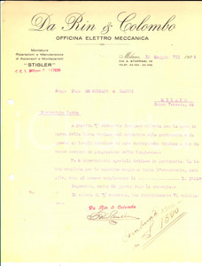 Documento originale, autentico 1929 MILANO Ditta DA RIN & COLOMBO Officina elettromeccanica Preventivo 1