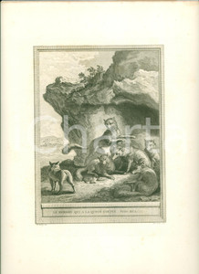 Stampa, bozzetto originale 1760 Jean DE LA FONTAINE Renard qui a la queue coupée Stampa JeanBaptiste OUDRY 1