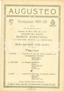 Documento originale, autentico 1922 ROMA Concerto pianista Moritz ROSENTHAL Teatro AUGUSTEO Programma 1