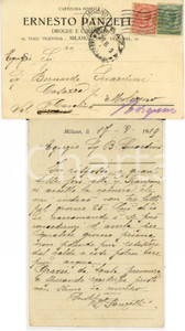 Documento originale, autentico 1919 MILANO Ernesto PANZETTI Droghe e coloniali Cartolina FP VG 1