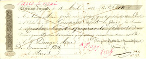 Oggetto da collezione cartaceo 1822 CLERMONTFERRAND F SociÃ©tÃ© Jacques CHAROLOIS Cambiale pubblicitaria 1