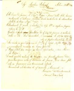 Manoscritto, lettera originale 1844 MILANO Fallimento di Enea NEGRI e crollo dei prezzi della seta Lettera 1